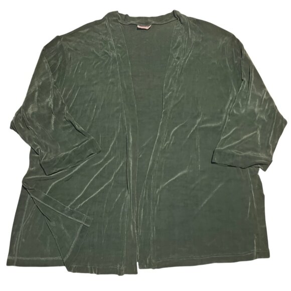 Plus By Peggy Lutz Green Textured Slinky Cardigan Short Sleeve Top Set 18/20 - Picture 7 of 9